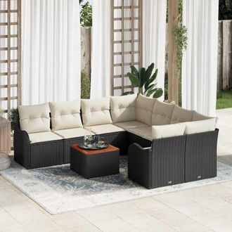 vidaXL Vidaxl - Conjunto De Sof&aacute; De Jard&iacute;n 9 Pcs Negro, Blanco