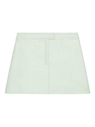 Courr&egrave;ges A-line Mini Skirt with Tonal Logo and Discreet Button Closure