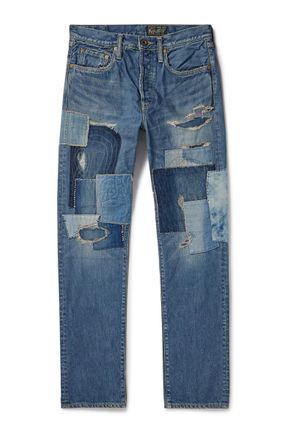KAPITAL Monkey Cisco Straight-Leg Distressed Patchwork Jeans