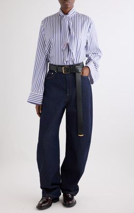 Givenchy Tie Neck Silk Striped Shirt in Electric Blue/white at Nordstrom, Size 40
