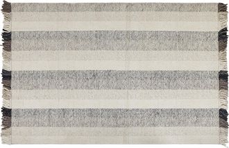 Beliani Alfombra De Lana Blanco Crema Negro Marr&oacute;n 160 X 230 Cm Hecho A Mano Borlas Emirler