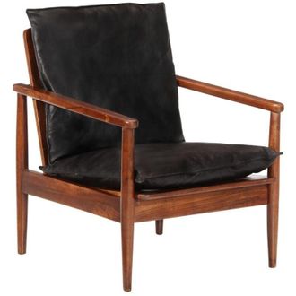 vidaXL Sill&oacute;n Madera Maciza Acacia Y Cuero Aut&eacute;ntico Negro Vidaxl