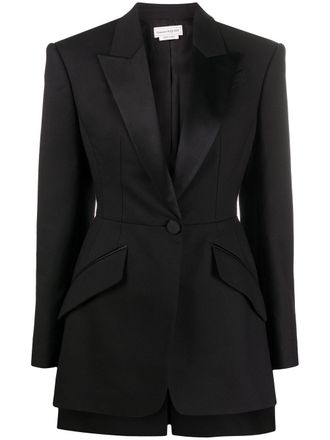 Alexander McQueen high-low blazer - women - Silk/Polyamide/Cupro/Wool - 38 - Black