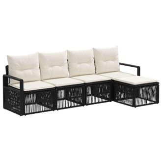 vidaXL Conjunto De Sof&aacute;s De Jard&iacute;n 4 Pcs Negro Rat&aacute;n Sint&eacute;tico Vidaxl