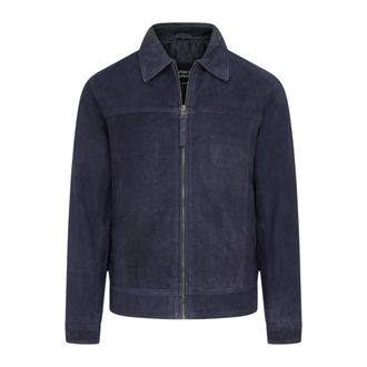 Infinity Leather Mannen marineblauwe geitensu&egrave;de leren Harrington Biker Jas - Berlijn
