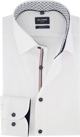Olymp Wit overhemd Olymp semi-wide collar 100% katoen modern fit