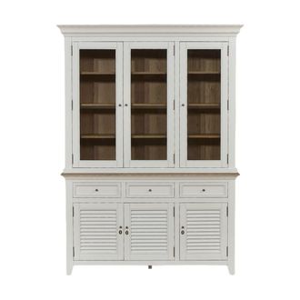 Robin des Bois Aparador estilo shabby chic, encimera de roble, 6 puertas, blanco