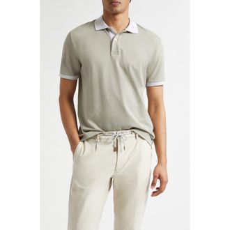 Eleventy Contrast Trim Cotton Piqu&eacute; Polo in Sage/Light Gray at Nordstrom, Size Xxx-Large