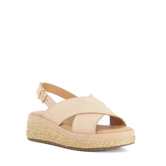 Dune London Womens Ladies Kiya - Raffia Flatform Sandals - Blush Nubuck - Size UK 6