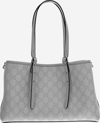Gucci Womens Shopping Bag Gg Emblem Grey Polyurethane Shoulder