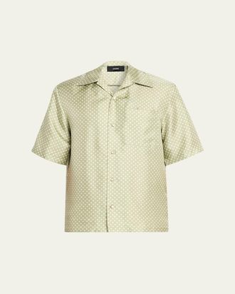 Amiri Mens SIlk Polka Dot Camp Shirt