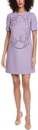 Oscar De La Renta Floral Detail Tweed Silk-Lined Wool-Blend Shift Dress