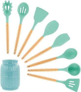 MegaChef Silicone and Wood Cooking Utensils, Set of 9 in Mint Green at Nordstrom