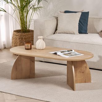 Dmora Mesa De Centro Nohaza, Forma Ovalada, Tapa De Madera Noble, Color Marr&oacute;n, 120x60x40h Cm Marr&oacute;n Roble