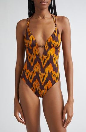 Ulla Johnson Leila Beaded One-Piece Swimsuit in Terra at Nordstrom, Size Large