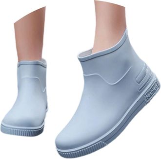 Generic Waterproof Rain Boots Knee High Wellington Rubber Textile Lined Wellie Anti-Skid Slip On Shoe Fashion Ladies Shoes Oil Resistant Outsole for Walking O