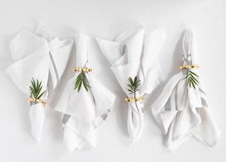 Solino Home Linen Dinner Napkins Set of 4, 20 x 20 Inch for Dining Table, Holiday and Everyday Table Decor - French Stripe in Grey And White at