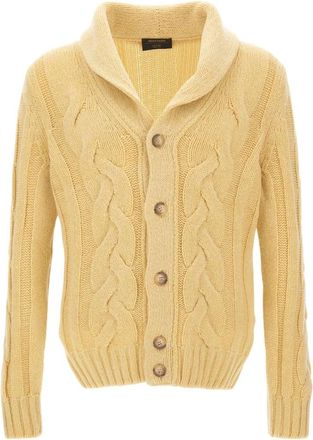 Gran Sasso Truien & Vesten, Heren, Geel, XL, Wol, Gebreide Cardigan met Sjaalkraag