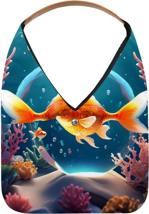 Generic Beautiful Fish Crystal Ball Reusable Lightweight Grocery Bags - Foldable Into Compact Pouch, Washable & Sturdy, Multipurpose for Shopping and Travel