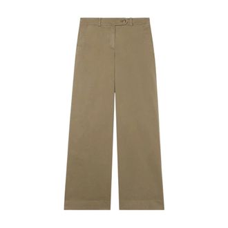 Brooks Brothers Cotton Twill Wide-Leg Pant - female - Brooks Brothers - Wide Trousers - Green - 3XS - Trousers