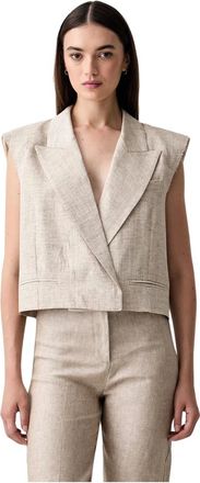 Vicolo Jassen, Dames, Beige, M, Katoen, Dubbelrijige Gilet Tab 1440