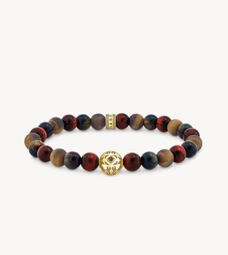 Thomas Sabo Bracciale con perline placcate oro con occhio di tigre rosso e oro blu multicolore