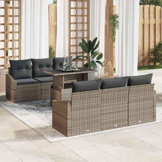 vidaXL Conjunto De Sof&aacute; De Jard&iacute;n 7 Pcs Gris Polirat&aacute;n Vidaxl