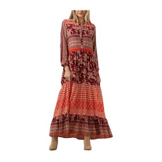 Lollys Laundry Rode Maxi Jurk met Print - Dames - Maxi kleedjes - Veelkleurig - XS - Kleedjes