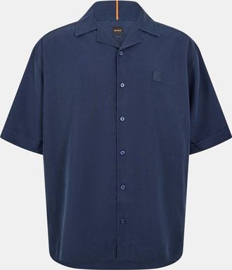 HUGO BOSS Mens Collared Neck Notch Collar Short Sleeve Shirt in Dark Blue - Size Medium