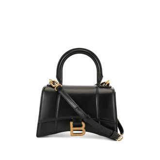 Balenciaga Hourglass XS Handbag In Black Shiny Box Calfskin