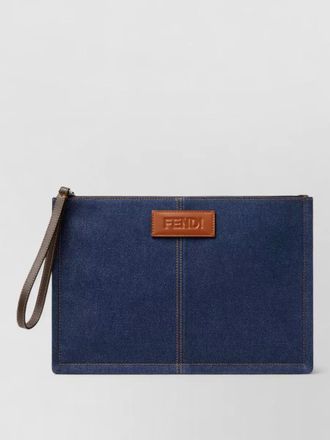 Fendi medium flat pouch contrast stitching wrist strap