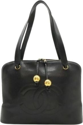 Chanel Pre-owned Shoulder Bags, female, Black, Size: ONE SIZE Pre-owned Vintage Grained Calfskin Shoulder Tote