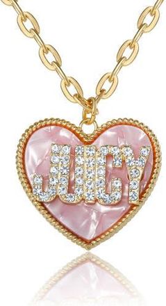 Juicy Couture JUICY Heart Pendant Necklace, Gold-Tone with Pink Enamel in Gold Tone, Pink at Nordstrom, Size 20