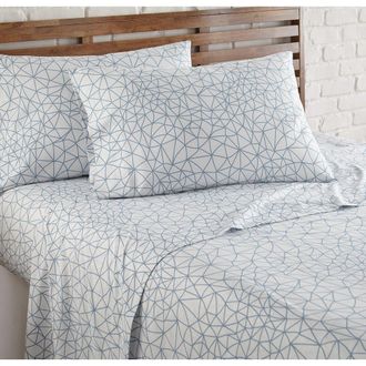 Southshore Fine Linens Queen Sized Modern Printed Sheet Set - Blue /White in Geometric Maze - While /Blue at Nordstrom Rack, Size Full