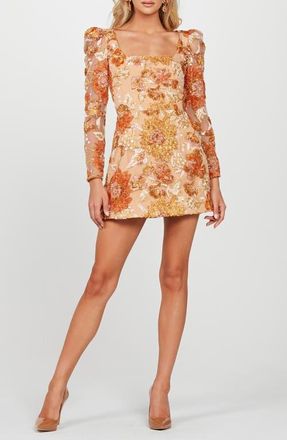 Helsi Kristen Sequin Floral Long Sleeve Cocktail Minidress in Tuscan Floral at Nordstrom, Size Small