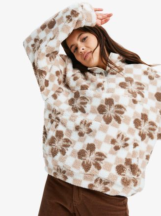 Roxy Strickfleece-Pullover ROXY JIVE TALKING BONDED, Damen, Gr. L (40), egret hibi square, Obermaterial: 100% Polyester, Pullover Strickfleece-Pullover