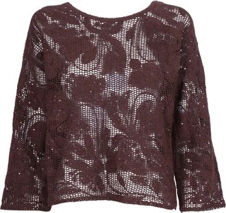 KANGRA Girocollo Ricamo Cornely + Paillettes - Dames - Ronde hals truien - Bruin - S - Katoen - Truien & Vesten