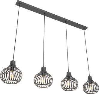 QAZQA Moderno L&aacute;mpara Colgante Moderna Negra 4 Luces - Saffira Aluminio Redonda /alargada Adecuado Para Led Max. 4 X 60 Watt - Qazqa
