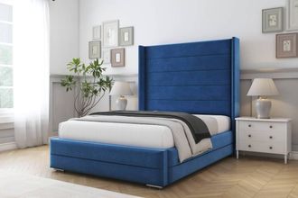 Comfort Beds Milano Plush Bed Frame With Mattress-50 Upholstered Wingback in Navy | Size: Single