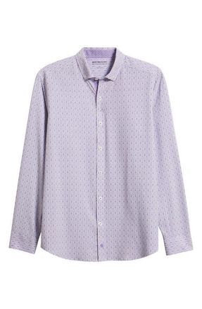 Johnston & Murphy XC+ Football Print Performance Button-Down Shirt in Purple at Nordstrom, Size Xx-Large