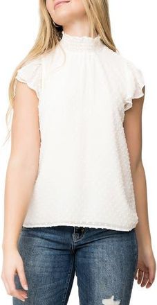 Gibsonlook Smocked Neck Flutter Sleeve Blouse in Ivory Swiss Dot at Nordstrom Rack, Size X-Small
