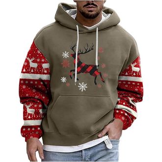 Generic Mens Christmas Hoodie Sweatshirt Mens Christmas Print Hooded Long Sleeve Hoodies Top Funny Christmas Jumpers Santa Festive Sweatshirt Xmas Party Hoode