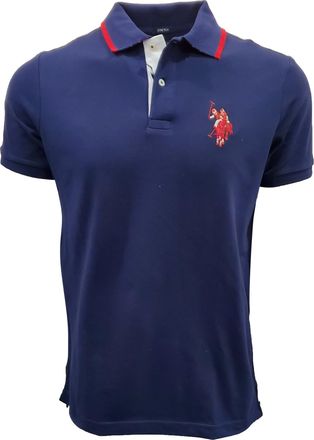 U.S.Polo Association Mens Short-Sleeve Polo Shirt with Applique, Casual Summer Slim Fit Polo Shirt with Contrast Color, Navy/Multi Red Pony, XL