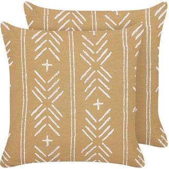 Beliani Set of 2 Decorative Cushions BANYAN Cotton 45 x 45 cm Sand Beige Geometric Pattern