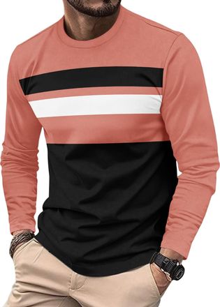 Generic Mens Soft Long Sleeve Top - Pure & Striped Crew Neck, Casual Layering Essential for Everyday Wear (3XL,25)