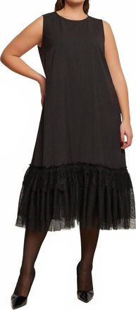Mat Fashion Pinstripe Shift Dress With Lace Hem In Black
