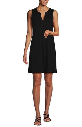 Lands End Cotton Jersey Notch Neck Dress with Soutache in Black at Nordstrom, Size X-Large