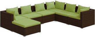 vidaXL Set Muebles De Jard&iacute;n 7 Piezas Y Cojines Rat&aacute;n Sint&eacute;tico Marr&oacute;n Vidaxl