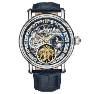 Stührling Mens Macrocosm 4000 Automatic 43mm Skeleton with Dual Time - Blue - One Size