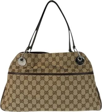 Gucci Pre-owned Handbags, female, Beige, Size: ONE SIZE Pre-owned GG Canvas Leather Shoulder Bag